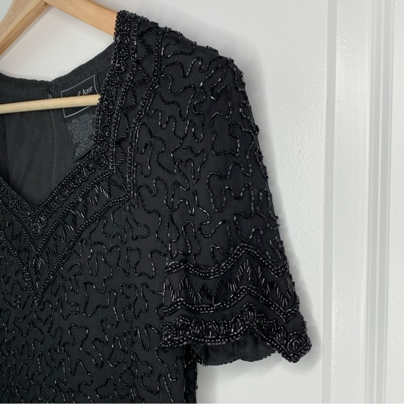 Vintage Cote D’Azur S Black Evening Beaded Silk Top - Picture 6 of 7